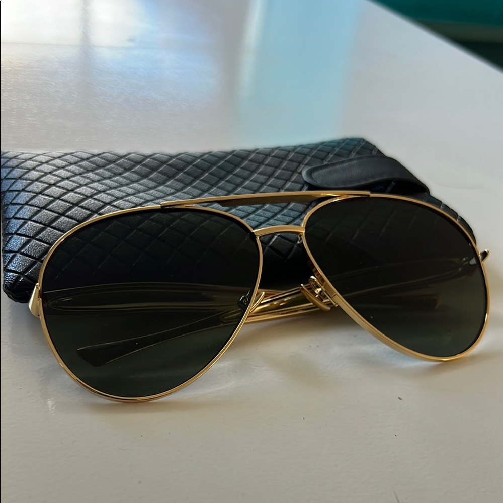 Bottega Veneta Gold Aviator Sunglasses with Black Case